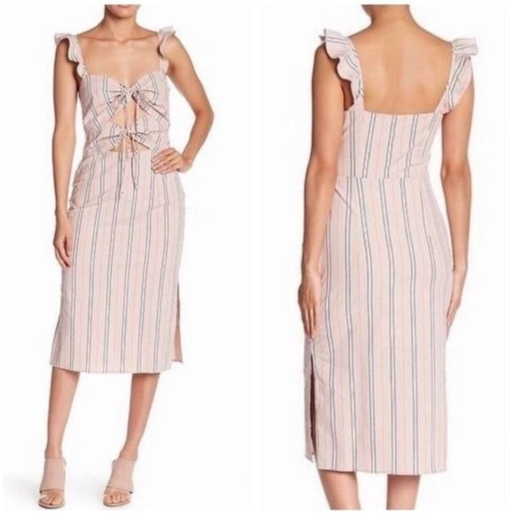Wayf Where Are You From Womens Verona Striped Dress M Tie Front Cutout Pink Midi - Picture 1 of 10